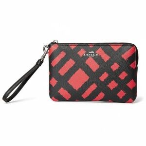 Coach Black and Red Geometric Leather Wristlet EUC